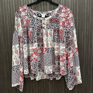 Ariat Woman's Paisley Sheer Long Bell Sleeve Top Size S Flowy Boho Babydoll‎